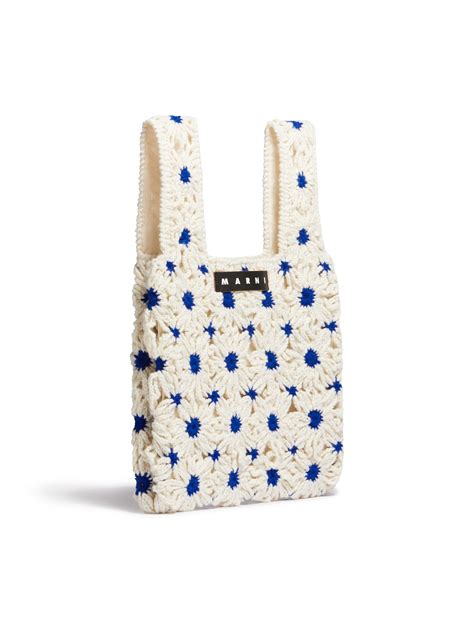 Marni Market Fish Bag In White And Blue Crochet Marni