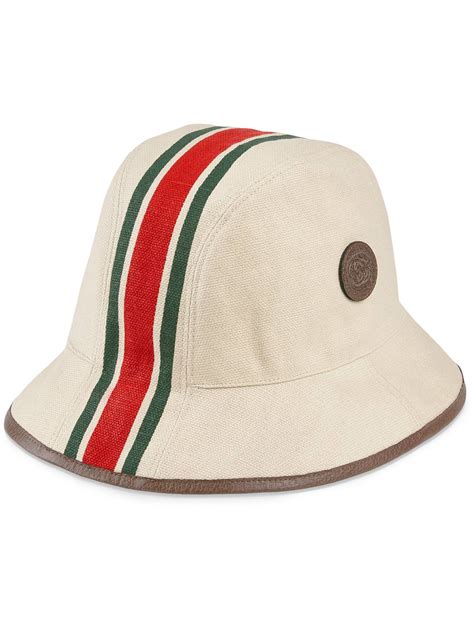 Gucci Web Stripe Canvas Fedora In White Modesens