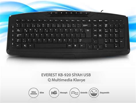 EVEREST KB 920 USB KABLOLU FULL BOY 14 MULTIMEDİA TUŞLU Q KLAVYE SİYAH