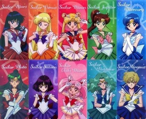 The Sailor Moon Characters Are All In Different Colors And Sizes With