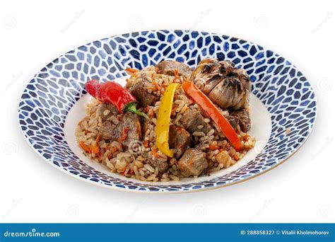 Uzbek-style Pilaf on a Decorative Plate. Isolated Stock Image - Image ...