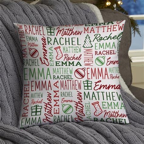 Holiday Repeating Name Personalized Christmas Throw Pillow Velvet