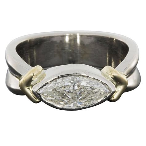 Platinum And Yellow Gold Marquise Diamond East West Bezel Engagement Ring At 1stdibs