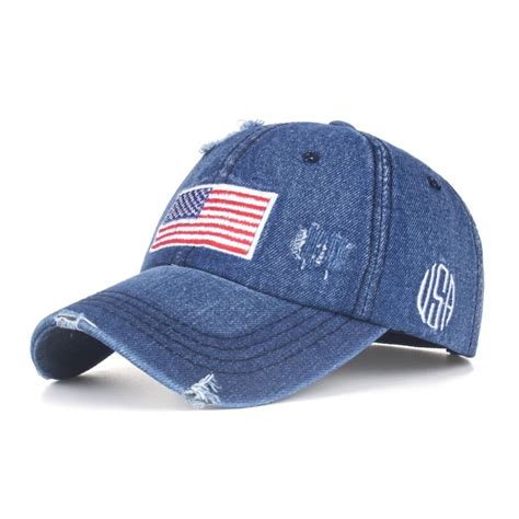 Usa American Flag Embroidered Hat Adjustable Washed Distressed