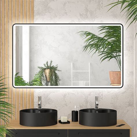 Miroir Salle De Bain Avec Eclairage Led Et Contour Noir X Cm Go