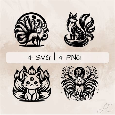 Kitsune Svg Bundle Magic Fox Png Cute Kitsune Clipart Hand Drawn