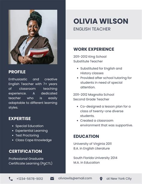 Navy And White Modern Clean English Teacher Resume Venngage