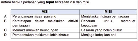 Visi Misi And Objektif Perniagaan Business Quizizz