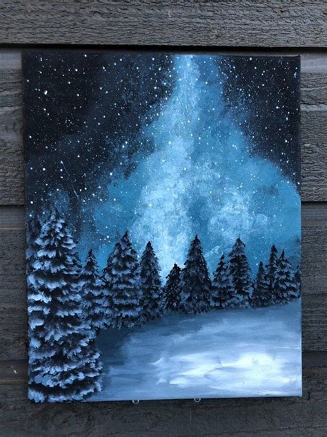 Starlit Winter Forest Teal 11x14 Acrylic | Etsy | Original canvas ...