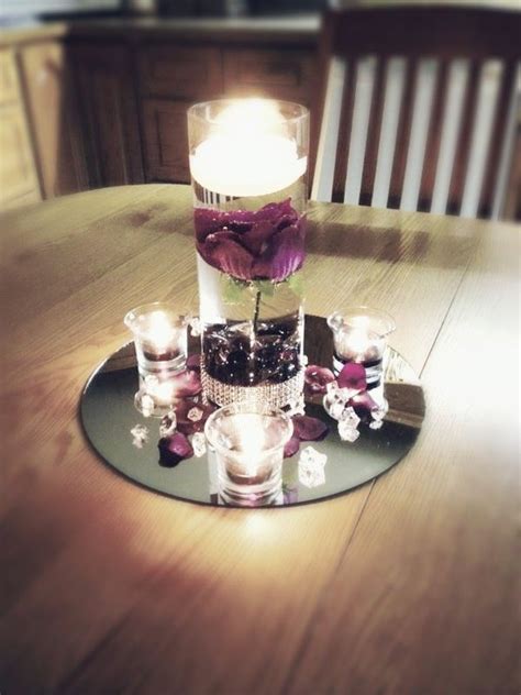 Elegant Rose Centerpiece For Purple And Silver Themed Wedding