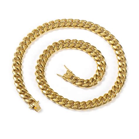 Gold Plated Stainless Steel Hip Hop Jewelry Mens Necklace Cuban Link