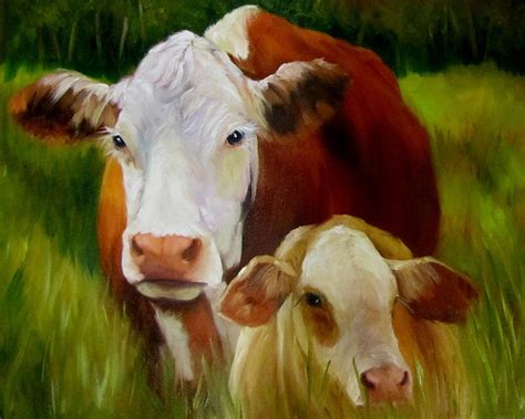 Mother Cow and Baby Calf Painting by Cheri Wollenberg - Fine Art America