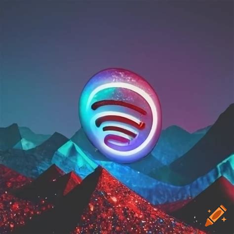 Luminous Spotify Logo Placed Vertically Above Jagged Collage Of Hills