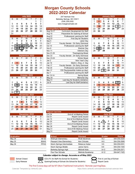 2022-2023 School Calendar | Morgan County Schools