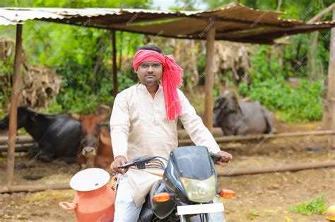 Premium Photo Rural Scene Indian Milkman Distribute Milk On Bike