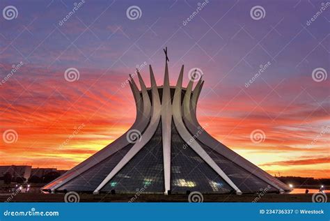 Magnificent View Of The Metropolitan Cathedral Of Brasilia At Sunset