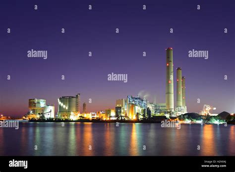 Industrial Plant At Night Stock Photo Alamy