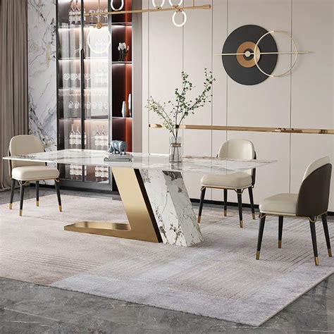 Luxotic Rectangle Modern Sintered Stone Top Dining Table For