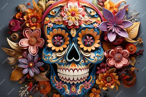 Premium Vector Sugar Skull Floral Makeup With Peonies And Sunflowers