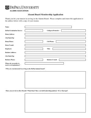 Fillable Online Alumni Depaul Alumni Board Membership Application