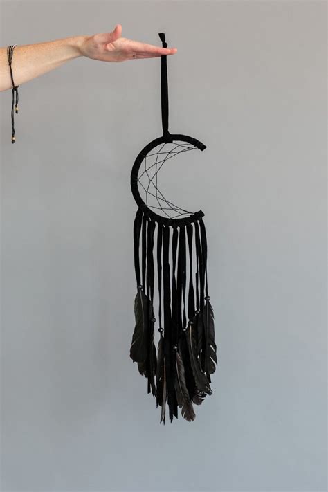 Crescent Moon Dream Catcher In Black Wall Hanging Modern Etsy