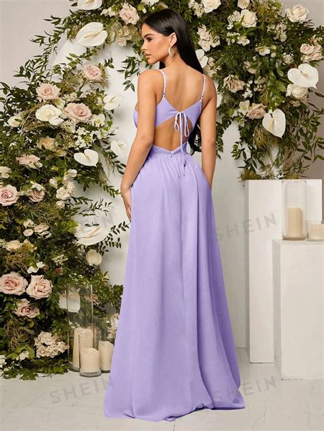 Shein Belle Tie Backless Split Thigh Chiffon Cami Bridesmaid Dress