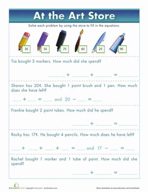 art store math worksheet educationcom