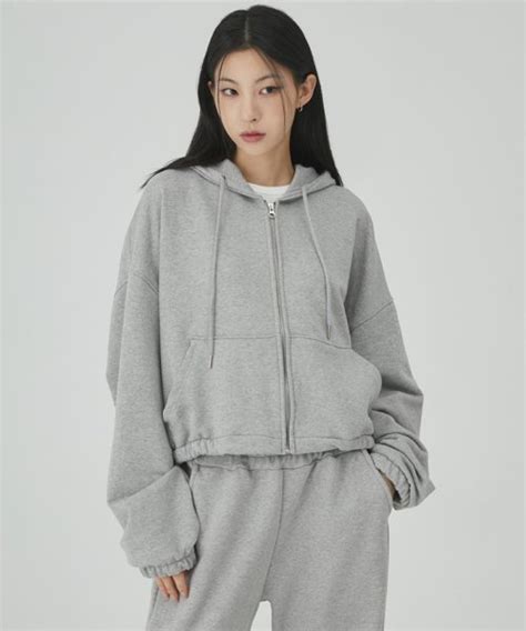 Musinsa Acover Four Seasons Overfit Crop Hooded Zip Up Gray