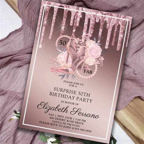 Rose Gold Glitter Drips 50th Birthday Invitation Zazzle