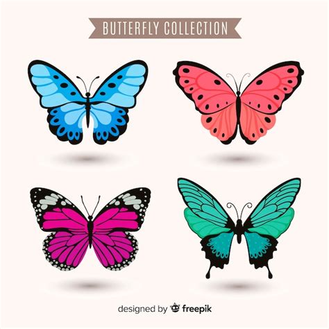 Colección mariposas realistas coloridas Vector Premium