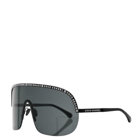 CHANEL Shield Coco Beach Sunglasses Black Gray 1302963 | FASHIONPHILE