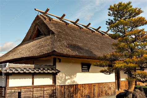 Old traditional Japanese house with thatched roof in Tanba-sasayama ...