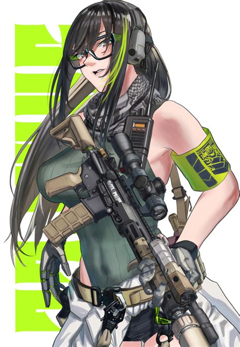 Safebooru 1girl Ar 15 Armband Assault Rifle Black Eyes Black Hair