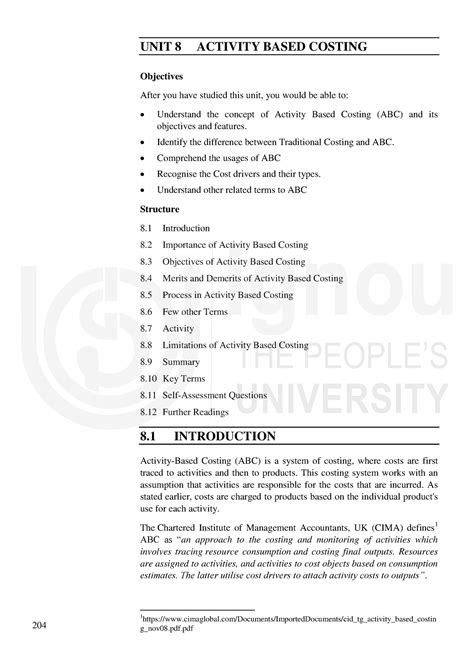 Unit 8 Notes Cost Accounting 204 UNIT 8 ACTIVITY BASED COSTING