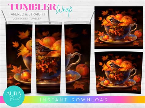 Bird Sparrow 20oz Skinny Tumbler Wrap Graphic By AuraPixel Creative