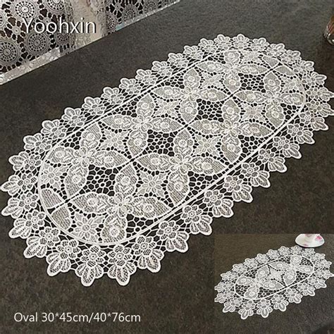 Europa oval hvid blonde broderi sengebordløber fla Grandado