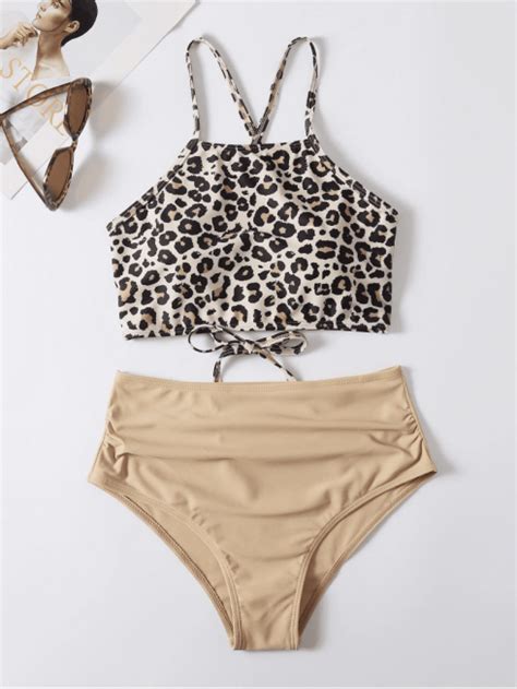 Bañador bikini de cintura alta de leopardo