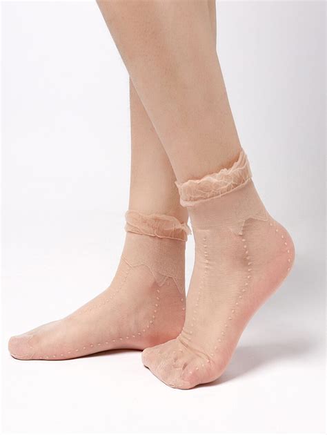 4pairs Polka Dot Pattern Sheer Ankle Socks Solid Color Simple Style Black Nude For Women