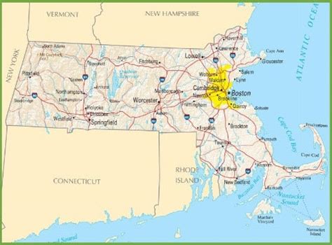 MASSACHUSETTS STATE ROAD Map Glossy Poster Picture Photo Banner City ...