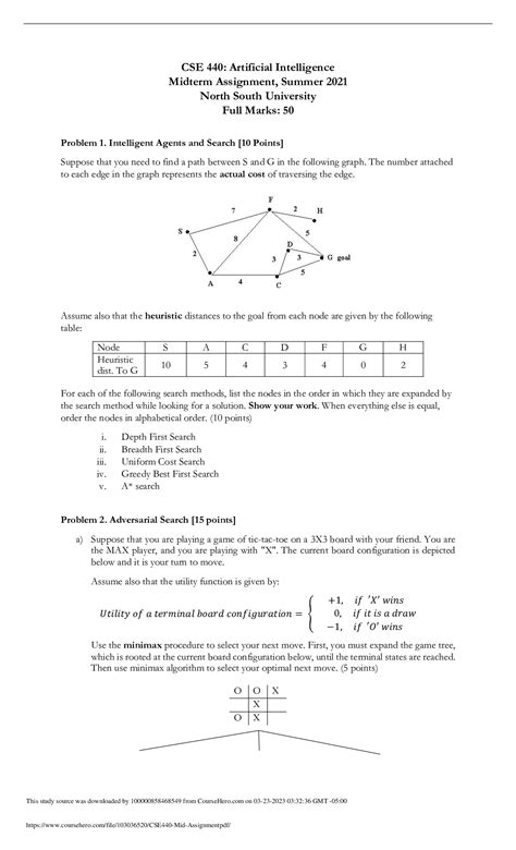 CSE 440: Artificial Intelligence Midterm Assignment, Summer 2021 North