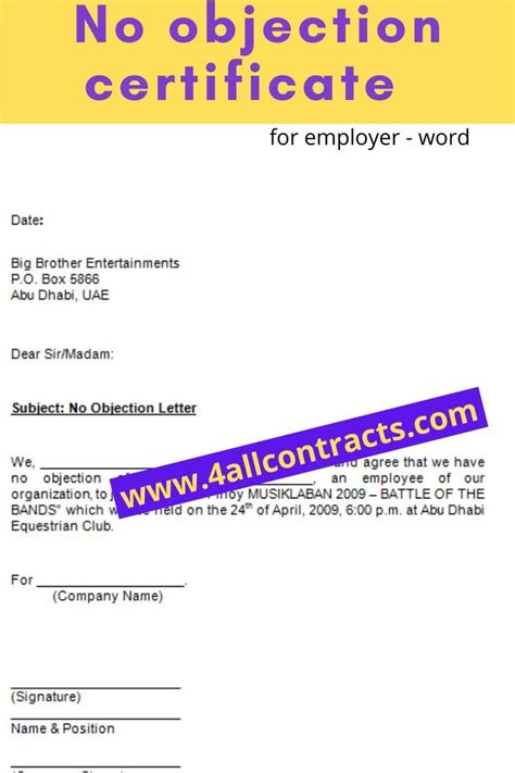 No Objection Certificate From Employer Sample Letter In Word