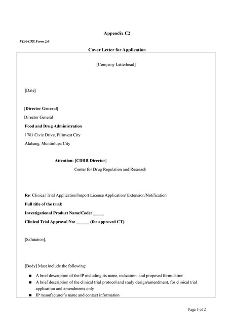 Appendix C2 Cover Letter Appendix C FDA CRS Form 2 Cover Letter For