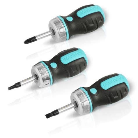 GEARDRIVE Ratcheting Stubby Screwdriver Set, Fixed-blade with Magnetic ...