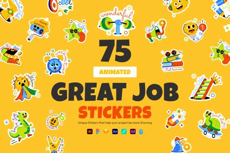 Animated Great Job Stickers on Yellow Images Creative Store - 134036