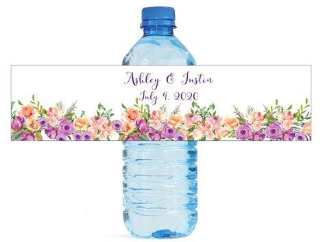 Purple And Peach Floral Watercolor Wedding Water Bottle Labels Engagement Bridal Shower Birthday