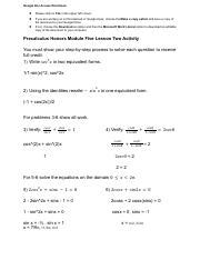 Copy Of Precalculus Honors Module Five Lesson Two Activity Pdf Google