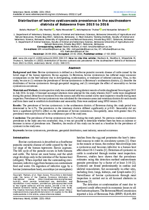 Pdf Distribution Of Bovine Cysticercosis Prevalence In The