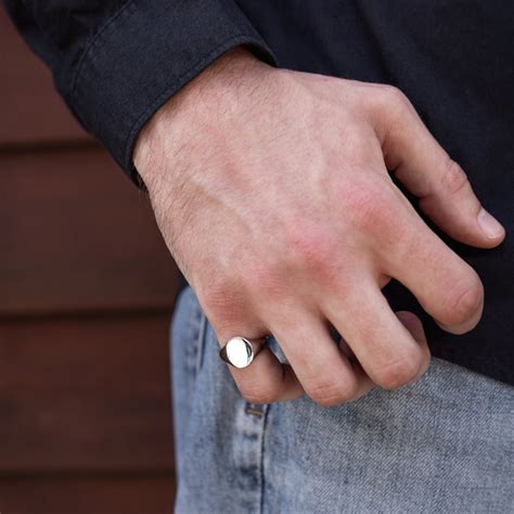 Mens Ring Oval Signet Ring Men Smooth Silver Rings Men Black Pinky