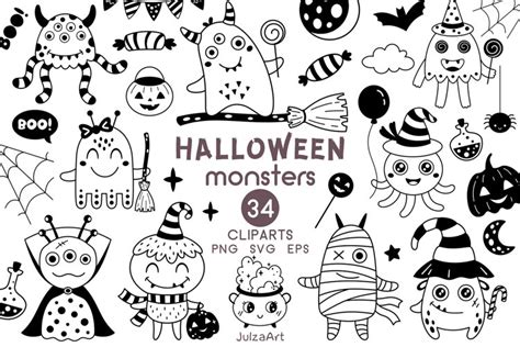 Halloween clipart, Black Halloween monsters svg, Monster png