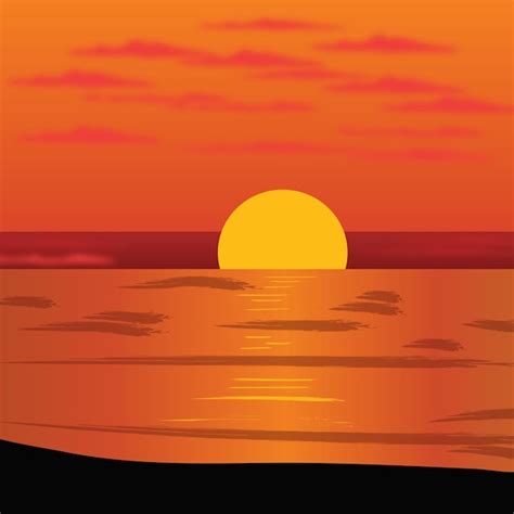 Puesta De Sol Sobre El Mar Vector Premium